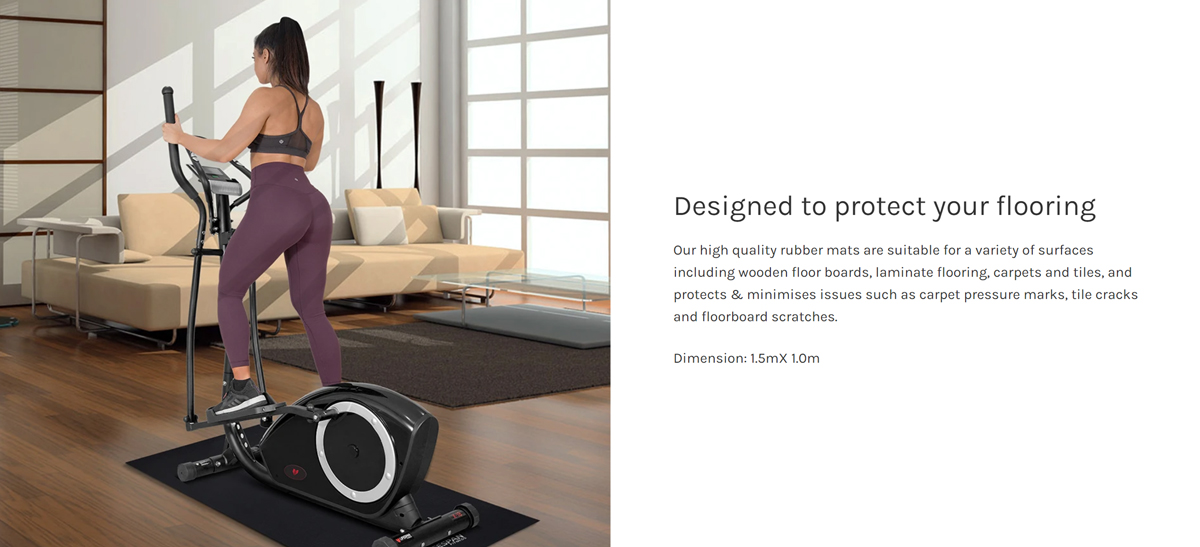 Woman using an elliptical on a mat